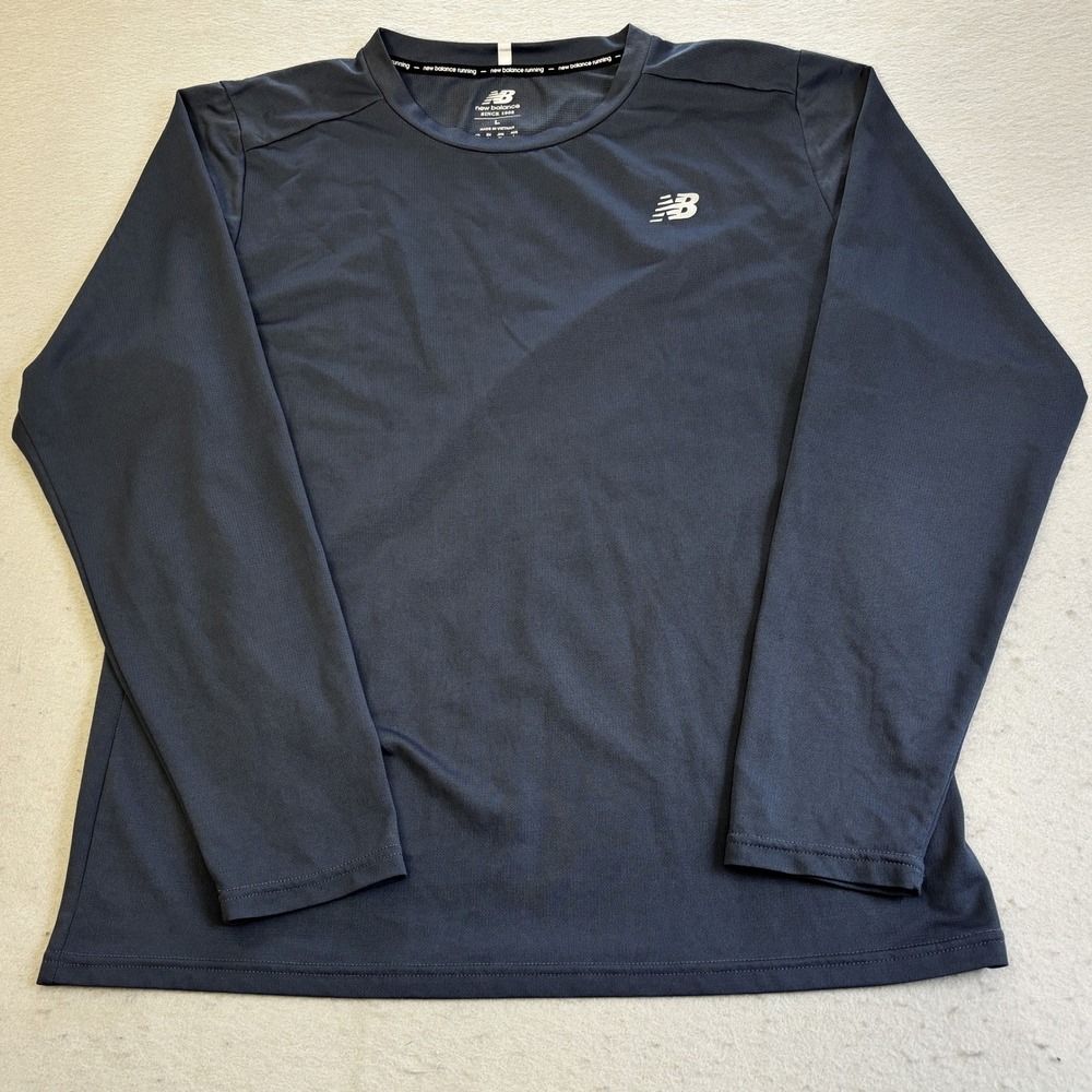 New Balance Long Sleeve Running Shirt Mens Large Navy Blue Training Gym Athletic